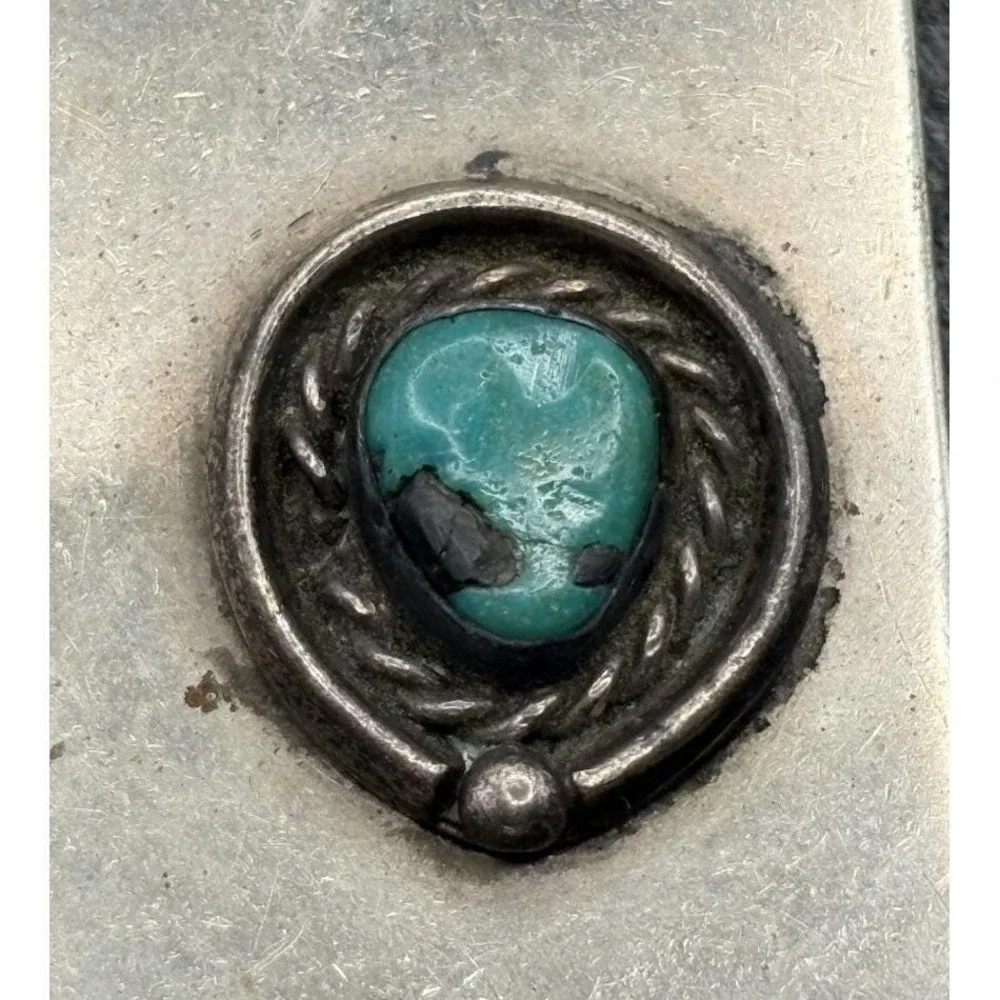 Vintage Silver Tone Turquoise Money Clip Southwest Style